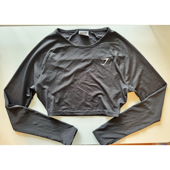 Gymshark Women's Black Crop Top Long Sleeve Gym Athletic‎ Performance Shirt XS - Picture 1 of 4
